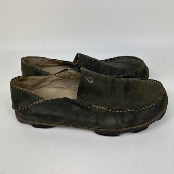 Olukai Mens Moloa Loafers Shoes Gray Leather Slip-On Moc Toe 10 EUR 43 - Picture 1 of 8